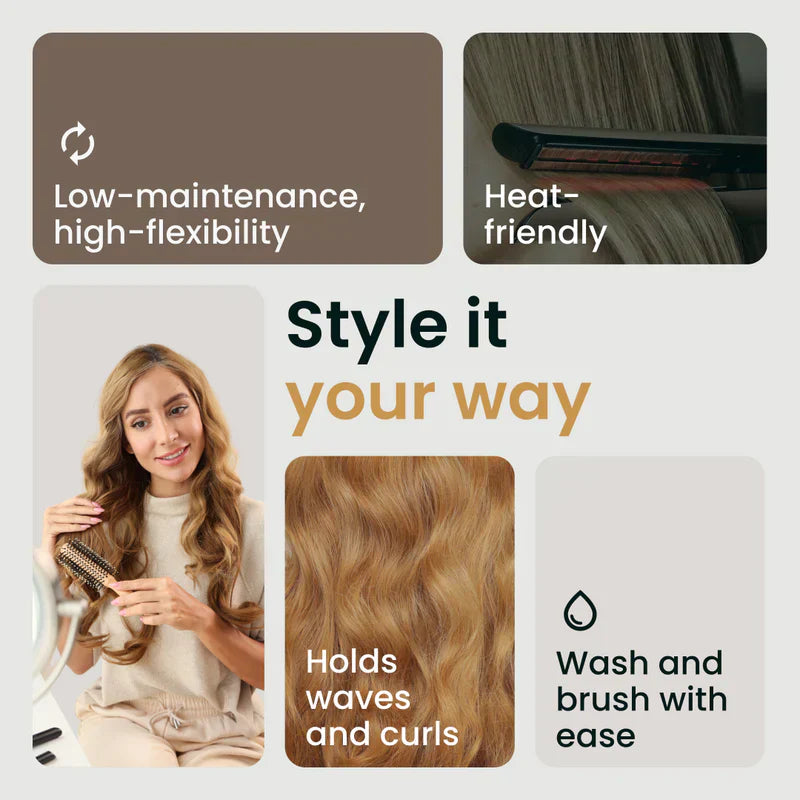 Blonde—High Quality Halo Hair Extensions(Comprising Wavy + Straight)